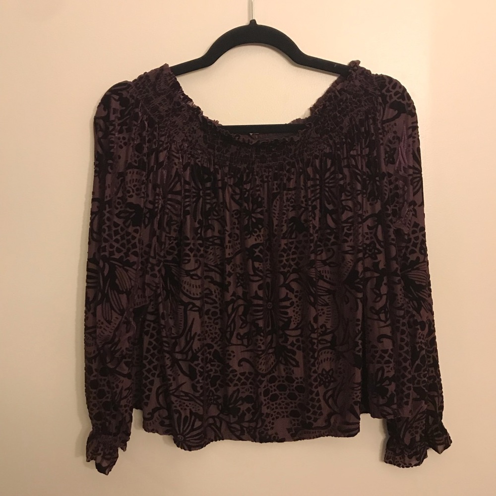 Free people velour fabric dark purple top